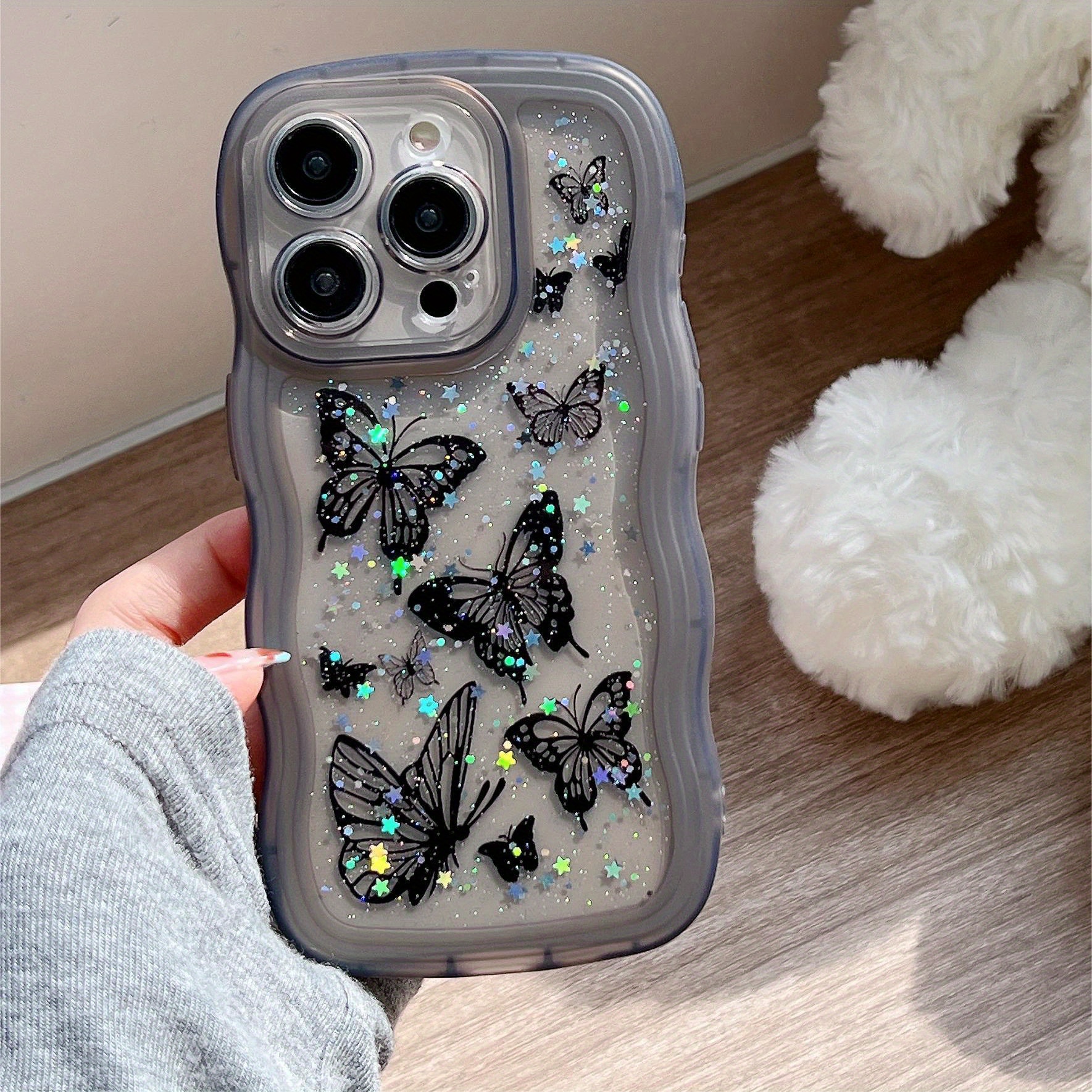 TEMU Phone Case - Ins Bling Bling Pink Starry Sky Painted Irregular Wavy Edge Anti-drop Phone Case For Iphone 18 18 Pro 18 Pro Max Air 17 Pro 17 Pro