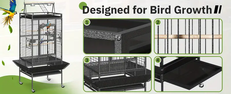 82 inch bird cage bird flight cages with rolling stand bottom tray wrought cage with for parakeet lovebirds cockatiels Product details 2