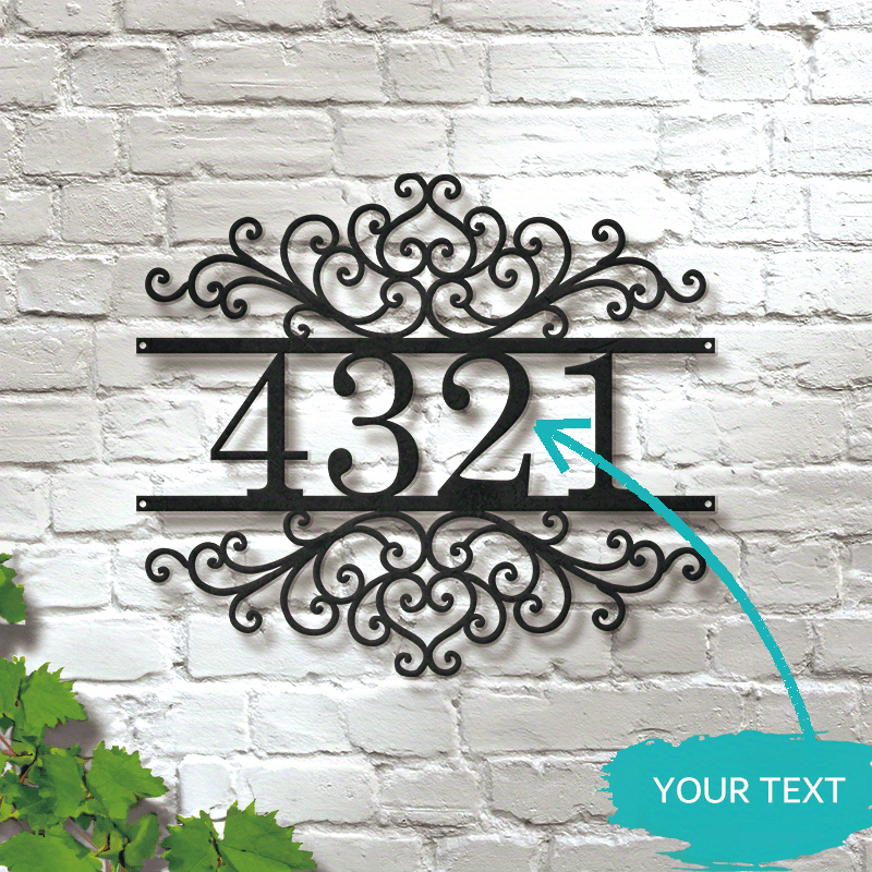 

Custom Metal Address Sign – Personalized Iron Scroll House Number Plaque – No Feathers, Electricity-free, Versatile Home Decor – Contemporary Style – Durable Metal Material – Ideal Housewarming Gift