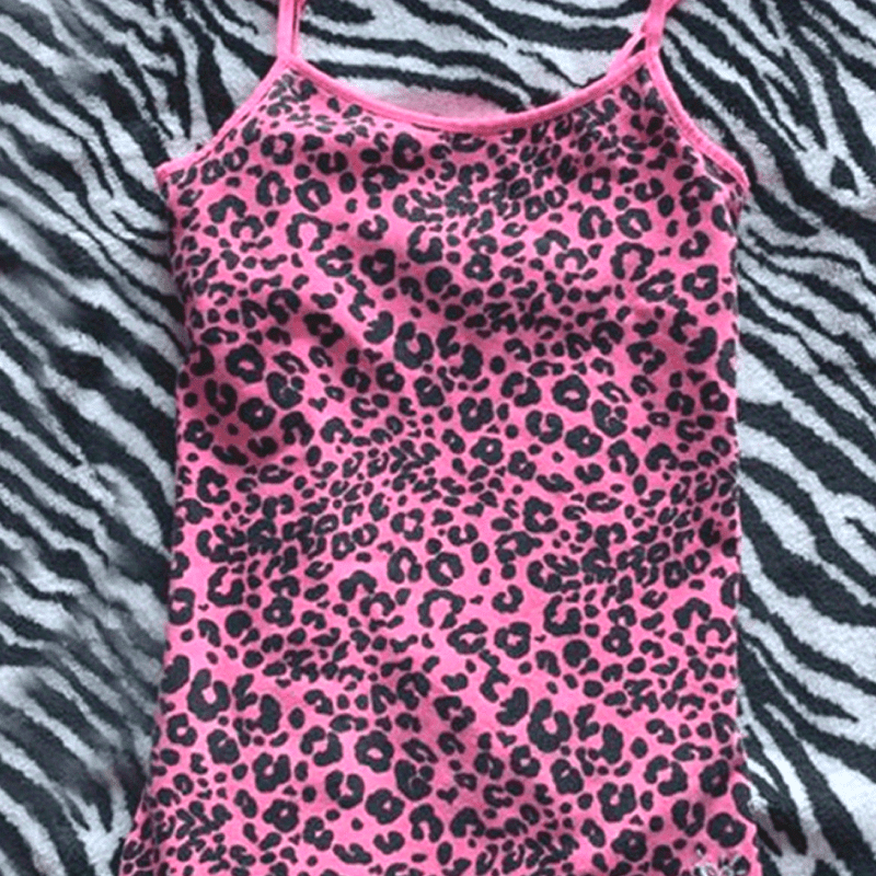 

Leopard Print Cami Top, Casual Crew Neck Sleeveless Slim Spaghetti Strap Top For Spring & Summer, Women's Clothing