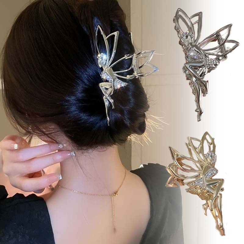 

2pcs Non-slip Butterfly Fairy Hair Claw Clip For Thick Hair - Strong Hold Grip For Beach, Daily Wear, And Parties