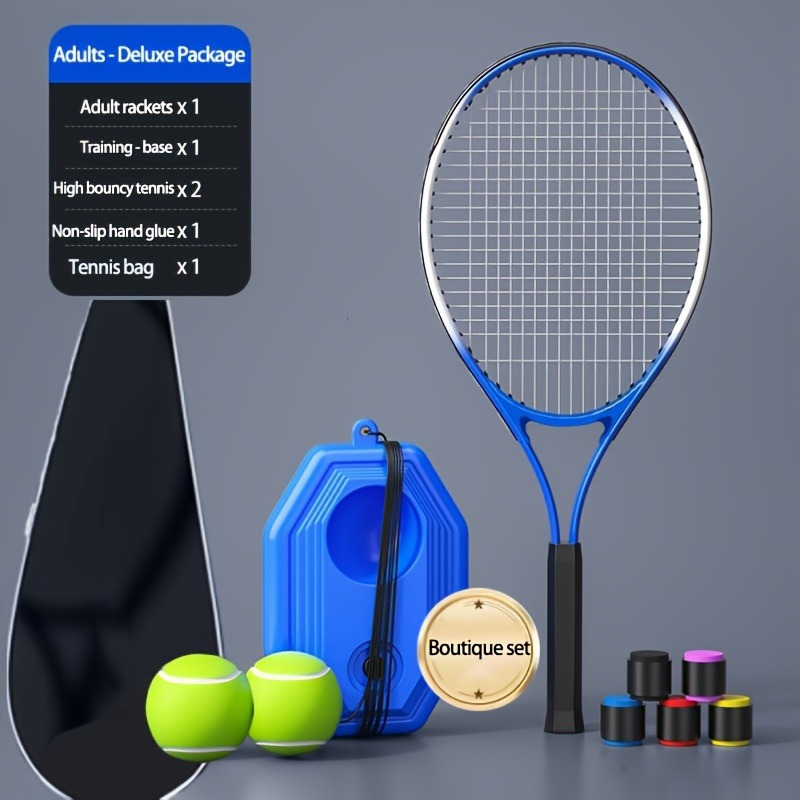 

Youth Tennis Training Set With 6pcs - Aluminum Alloy Racket, Rebound Ball Base With String, 2 High- Tennis Balls, Non-slip Handle Grip, And Carry Bag - Portable Outdoor Sports Fitness Equipment