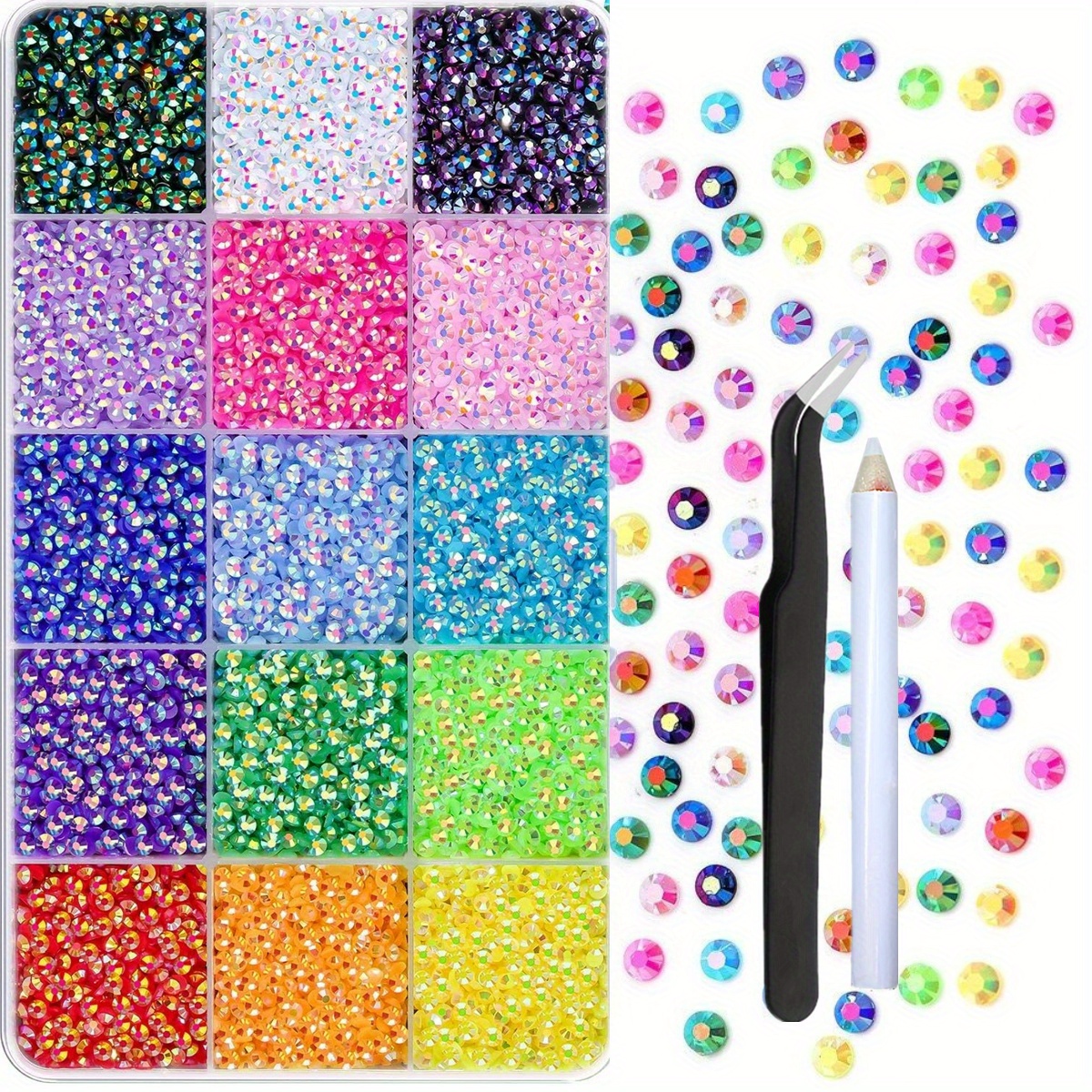 

16,000+ Mixed-color 3mm Resin Jelly Rhinestones With Tweezers - Non-hotfix Flatback Gems For Diy Crafts, Clothing, Shoes & Decor