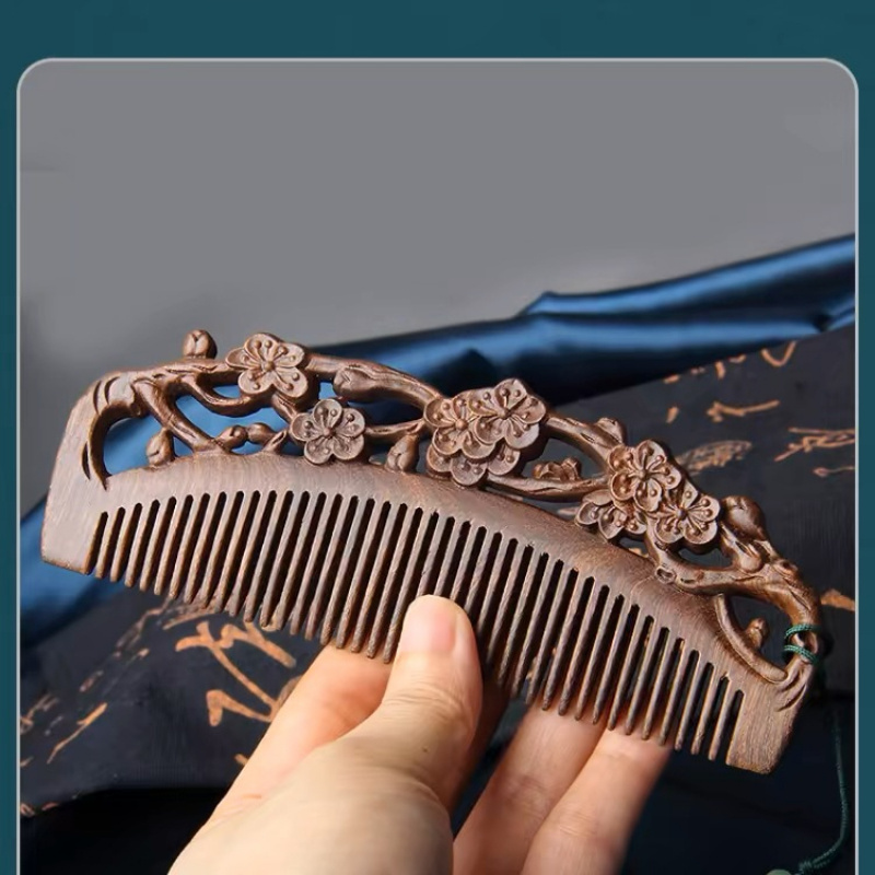 

Retro Sandalwood Comb - Double Sided Carving, Portable Wooden Comb, Suitable For All Hair Types, Ideal For To