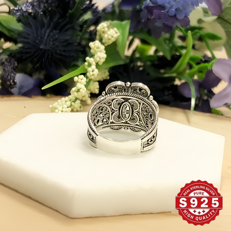 925 sterling silver daisy flower ring handmade   floral ornate statement jewelry oxidized and polished gift   for her details 4