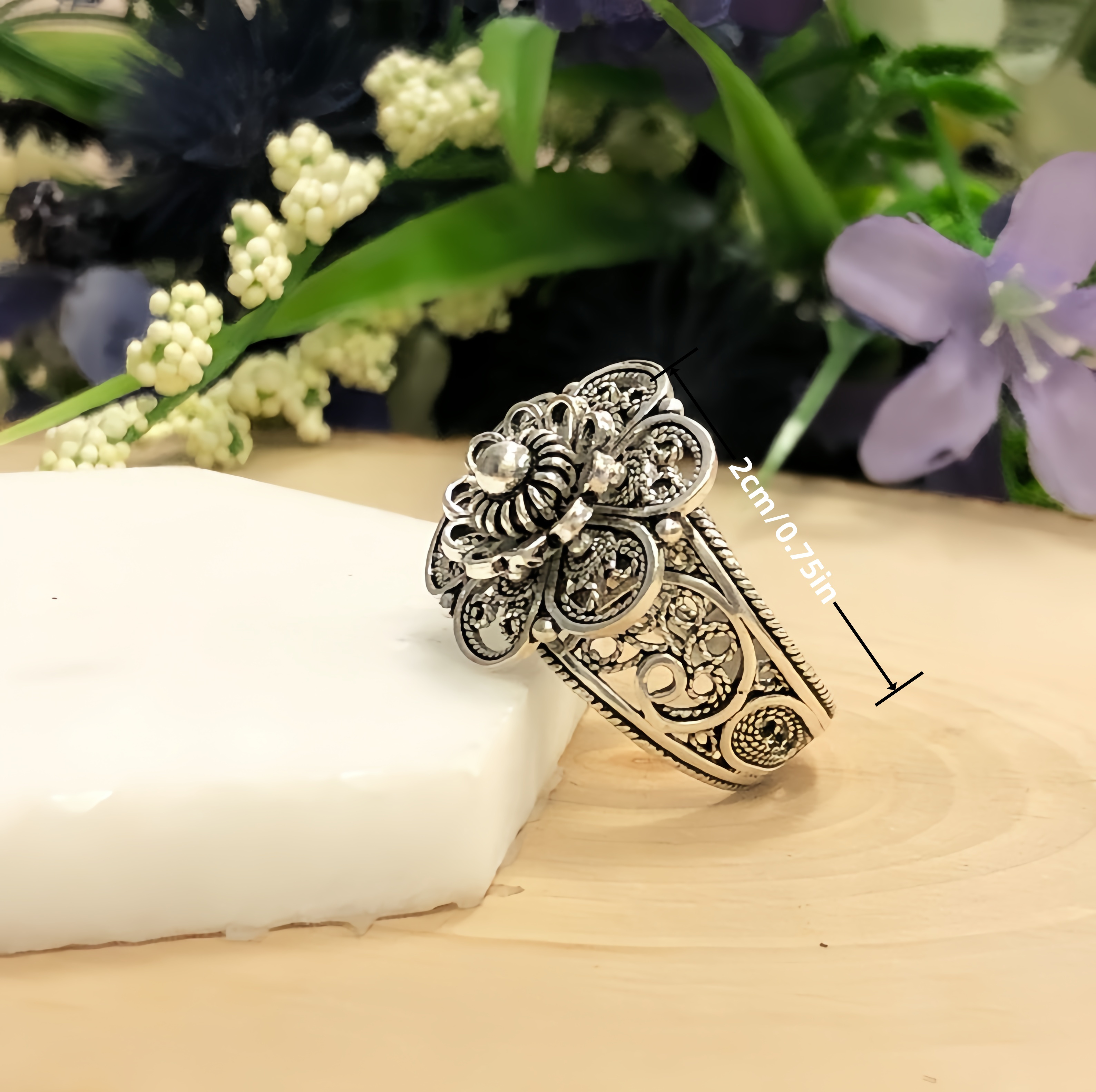 925 sterling silver daisy flower ring handmade   floral ornate statement jewelry oxidized and polished gift   for her details 9