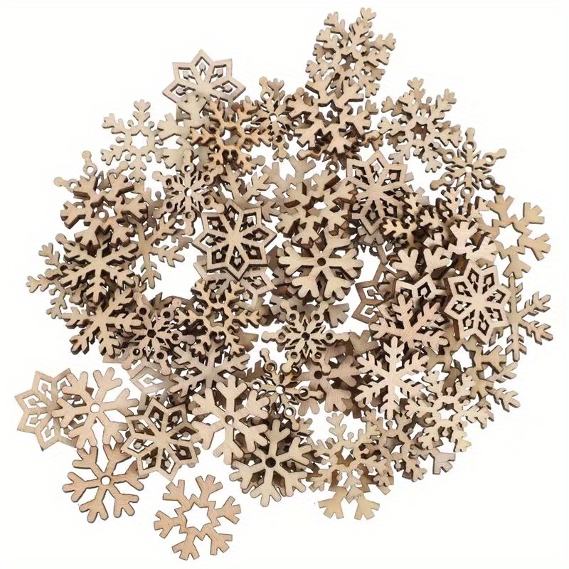 

Mixed 50pcs Christmas Snowflake Wooden Pieces Wooden Crafts Christmas Snowflake Decorations Diy Painting Supplies Home Party Holiday Activity Decorations