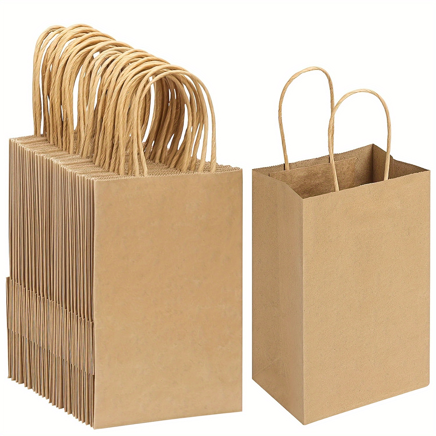 

50pcs Kraft Paper Bags With Handles - 8.3x3.2x5.9" | Shopping, Gifts, Parties & Crafts