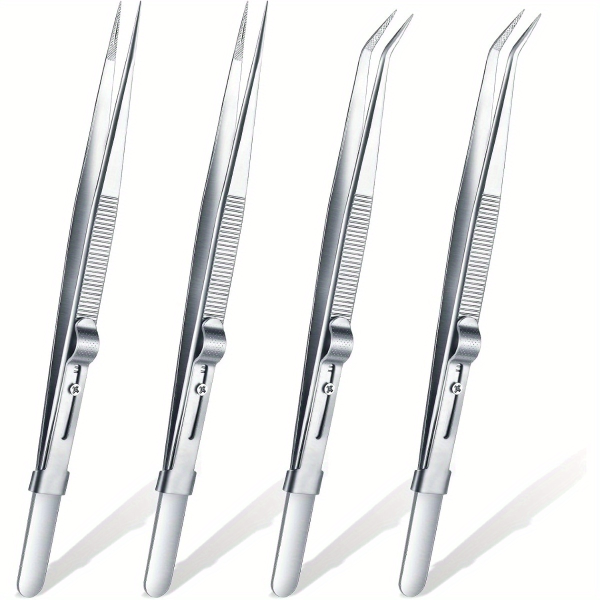 Image of 4pcs Precision Soldering Tweezer Esd Industrial Electronic Tweezers Tool Set Fine Point Tip Straight Tweezer And Locking Curved Tip Precision Tweezer For Jewelry Makeing Craft