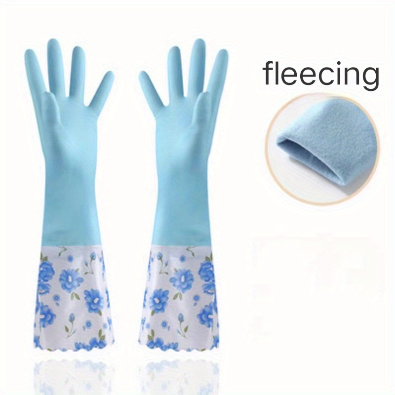 1 pair thick fleece lined winter gloves waterproof   for kitchen household cleaning powder free rubber details 0