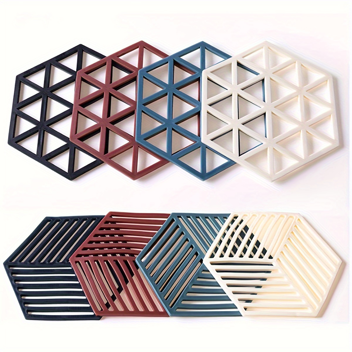 

8-pack Hexagon Silicone Heat Resistant Coasters, For Home Use, Anti-scald Bowl & Plate Mats, High-temperature Resistant Table Mats For Cups, Kitchen Accessories