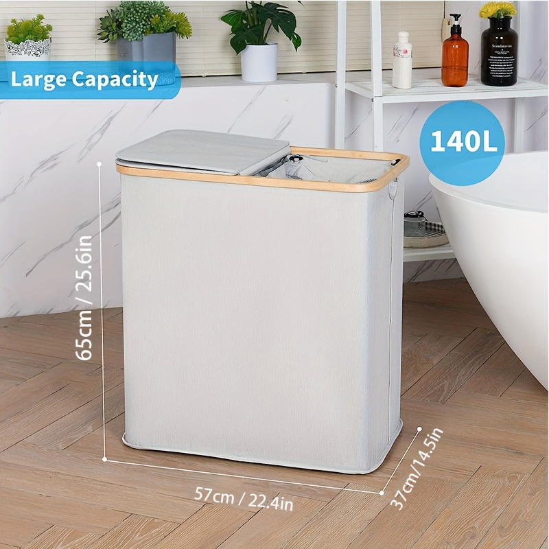 bohemian style double layered laundry hamper with lid large foldable space saving dirty clothes basket with 2 removable washable bags for bathroom bedroom and dorm organization laundry basket laundry room laundry baskets details 12