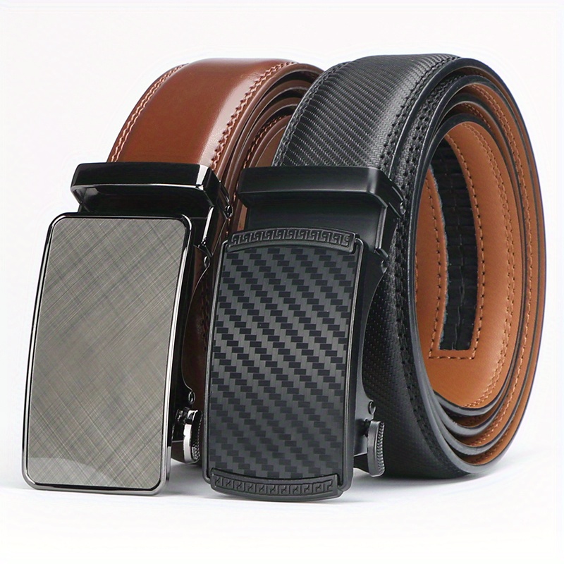 

2 Pcs Genuine Leather Ratchet Belt For Men - Adjustable Automatic Buckle, Versatile Casual Business Style,, Durable Alloy Buckle, High-quality Leather Panel, Easy To Wear And Suitable For Any Occasion