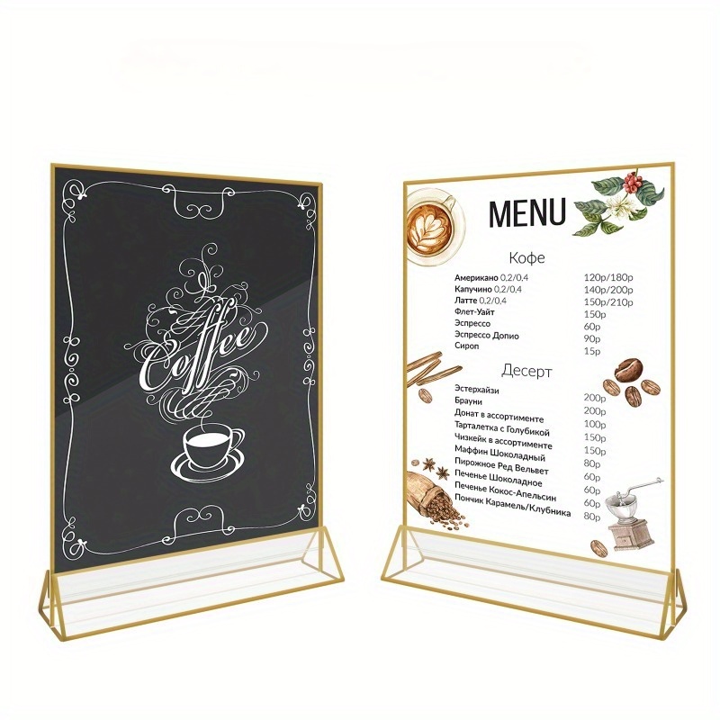 

Acrylic Sign Holder 8.5x11 Clear Sign Holder, Golden Picture Frame Double Sided Flyer Holder, Table Menu Holder Display Stand For Wedding Table Number