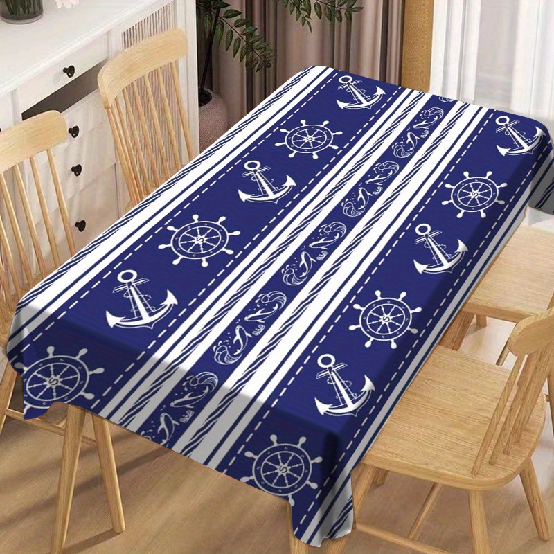 

Nautical Style Square Tablecloth - Wrinkle-resistant, Stain & Heat Resistant, Easy-clean, Woven Polyester, Perfect For Dining, Restaurant, Parties & Various Table Sizes