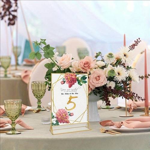 acrylic sign holder 8 5x11 holder golden picture frame double sided flyer holder table menu holder display stand for wedding table number