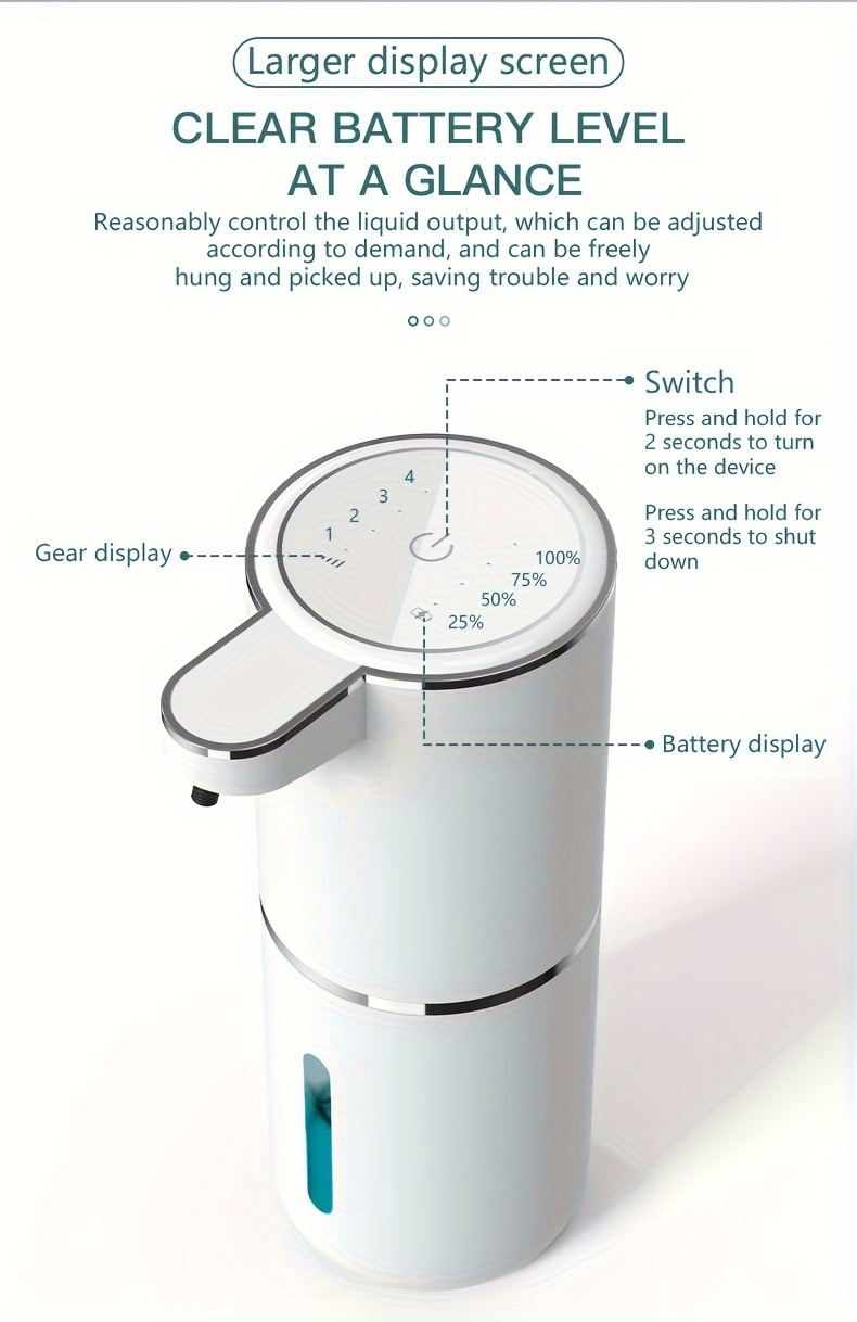 1  touchless automatic soap dispenser usb rechargeable foaming hand wash machine with induction technology 500mah lithium battery non food contact for bathroom and kitchen details 7