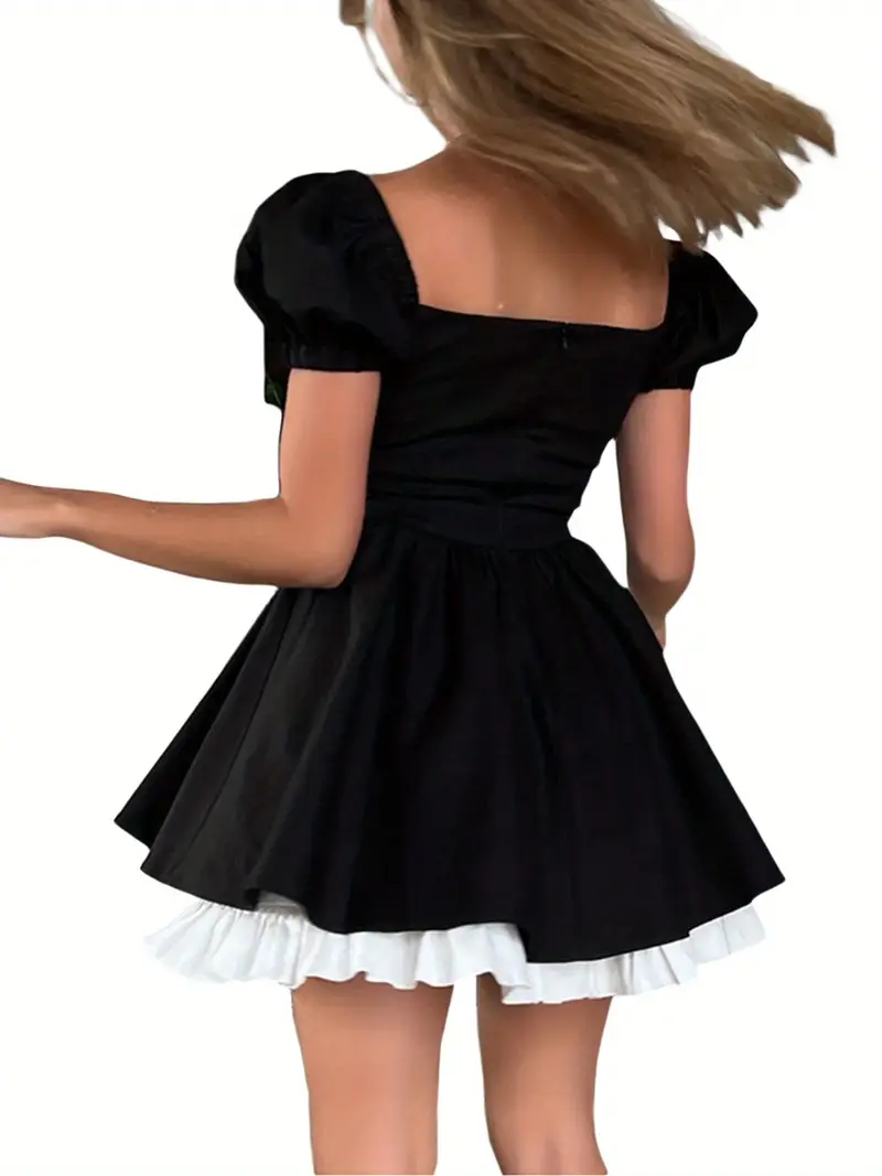 black stripe frill detail mini dress Varney Frill Mini Dress Black