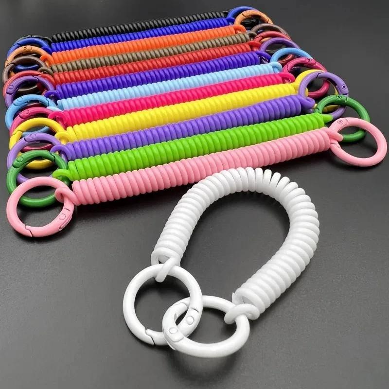 2pcs Colorful Spring Coil Keychains with Dual Clasps - Stylish Anti-Lost Phone Lanyard & Card Holder for Women, Rubber Band, Keychain, Colorful, Bag Clip, Retractable details 0