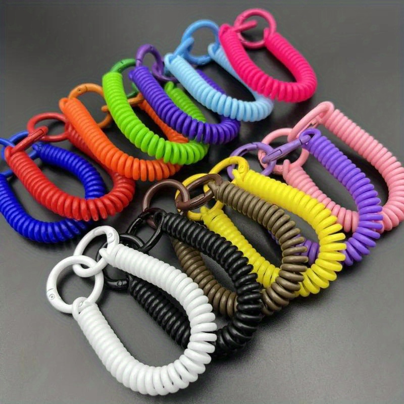 2pcs Colorful Spring Coil Keychains with Dual Clasps - Stylish Anti-Lost Phone Lanyard & Card Holder for Women, Rubber Band, Keychain, Colorful, Bag Clip, Retractable details 1