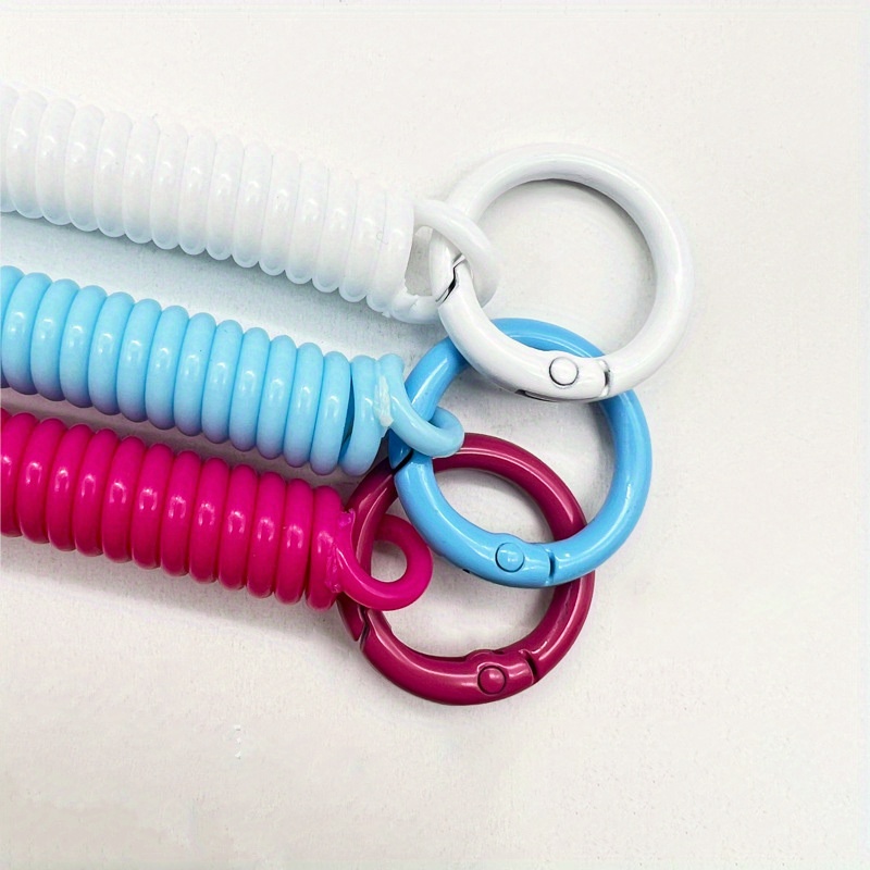 2pcs Colorful Spring Coil Keychains with Dual Clasps - Stylish Anti-Lost Phone Lanyard & Card Holder for Women, Rubber Band, Keychain, Colorful, Bag Clip, Retractable details 3