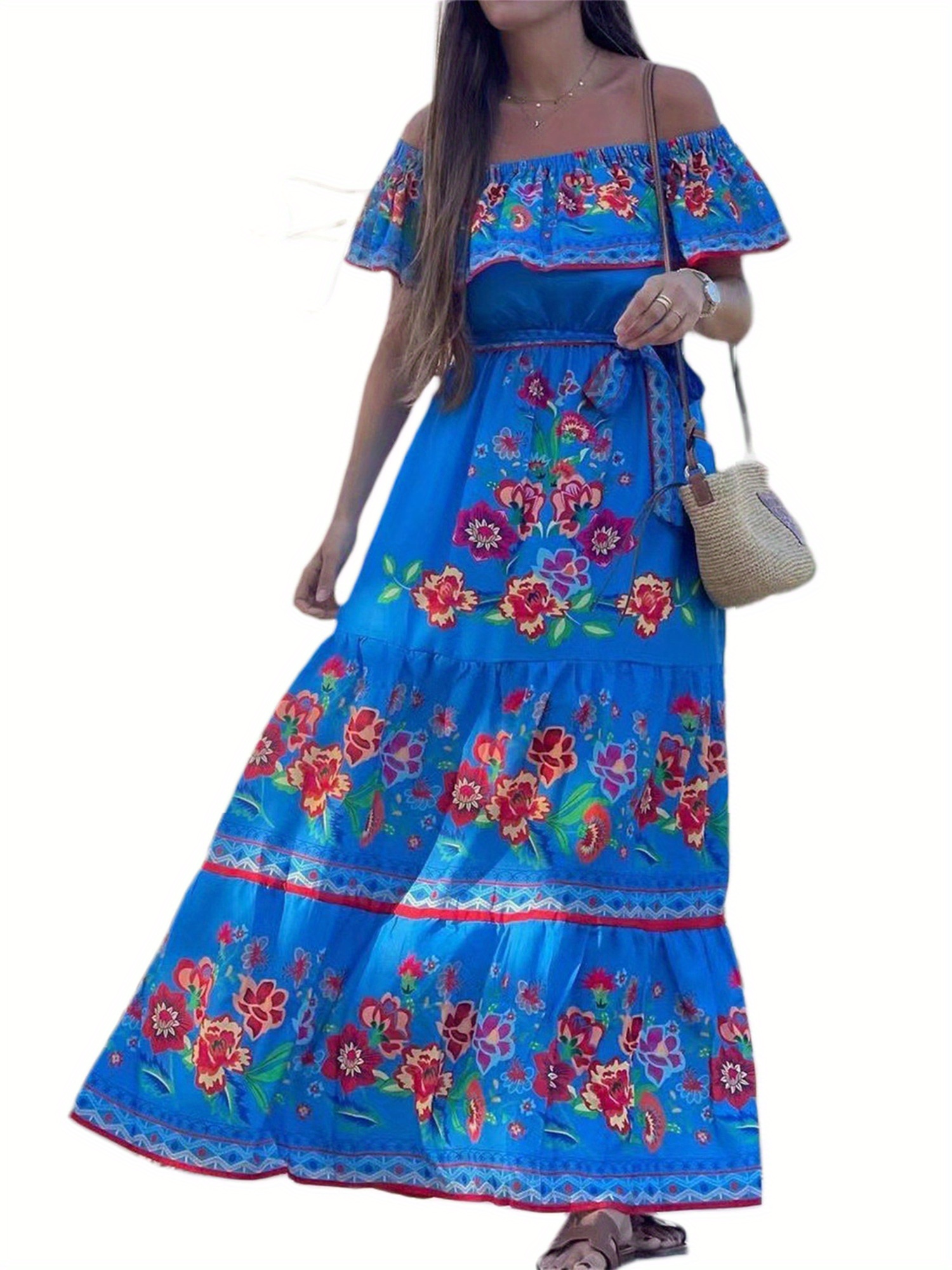 blue boat floral dress print beach Naomie Flower Dress Blue Blue / S main image 0