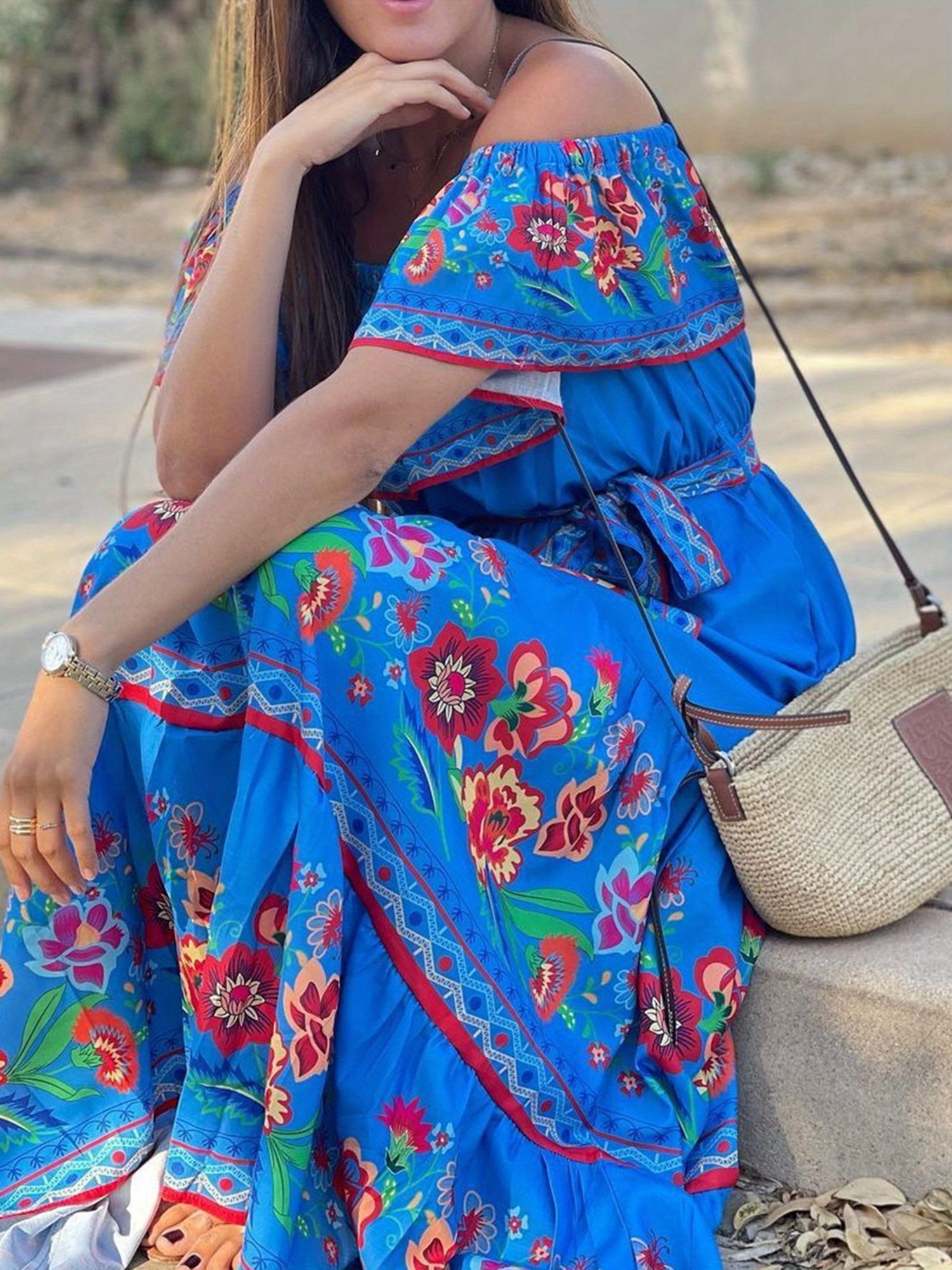 blue boat floral dress print beach Naomie Flower Dress Blue Blue / S