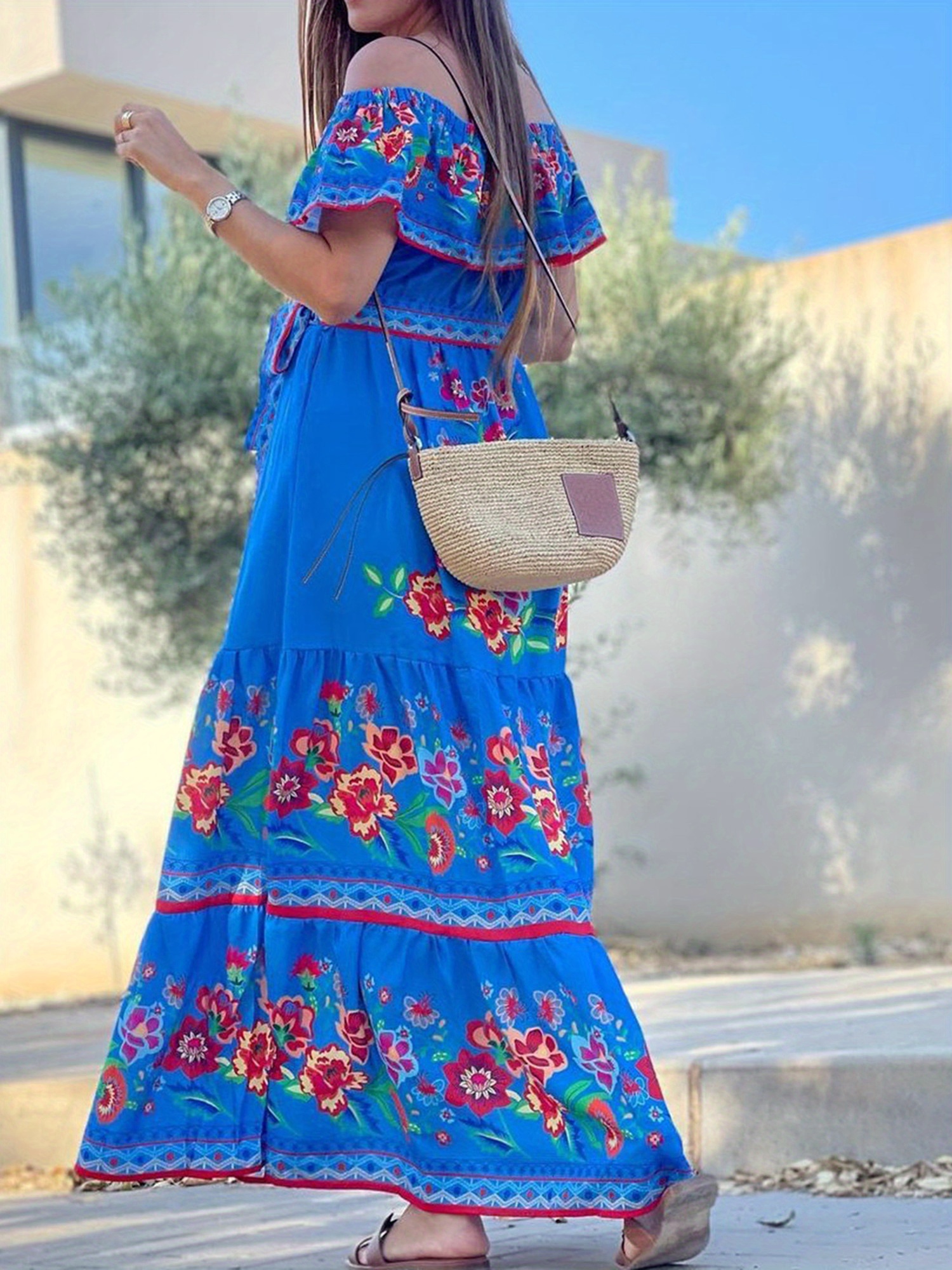 blue boat floral dress print beach Naomie Flower Dress Blue Blue / S