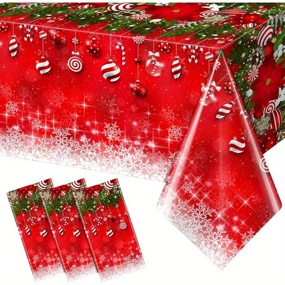 

2/ 4pcs Red Christmas Winter Plastic Tablecloth For Merry Christmas New Year Party Supplies, 54x108 Inch