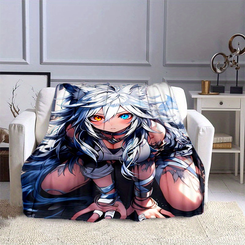 

1pc Arctic Foxgirl Anime-style Flannel Blanket - Soft, Warm & Stylish With Vibrant 3d - Couches, Beds, Offices, Camping & Travel - Gift