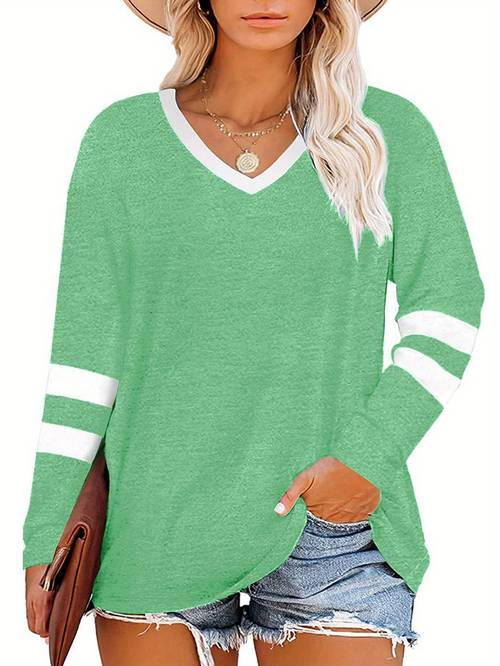 womens plus size striped color block v neck long sleeve tunic top casual loose fit tee shirt for spring summer fall hand wash only falloverdenim styling durable casualwear