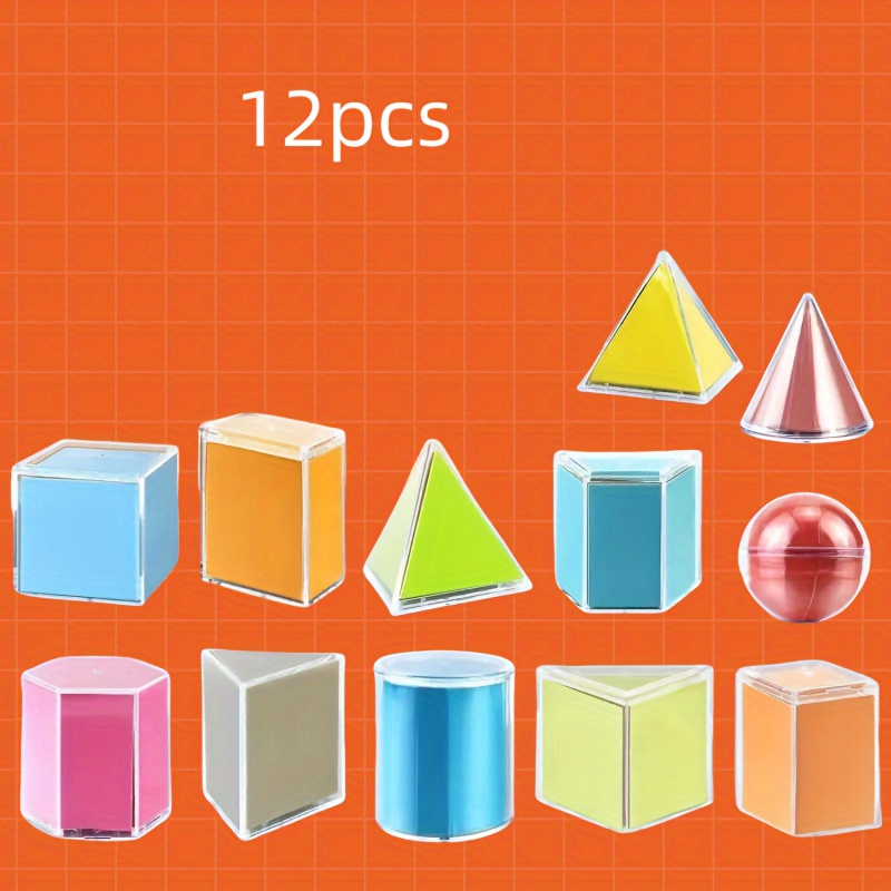 12-Piece Set of Geometric Models: 3D to 2D Conversion, Area Observation - Durable Acrylic Material - For Students & Teachers - Ideal for Math & Geometry Learning - Great Gift for STEM Enthusiasts