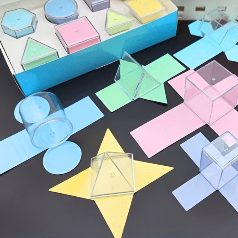 12-Piece Set of Geometric Models: 3D to 2D Conversion, Area Observation - Durable Acrylic Material - For Students & Teachers - Ideal for Math & Geometry Learning - Great Gift for STEM Enthusiasts