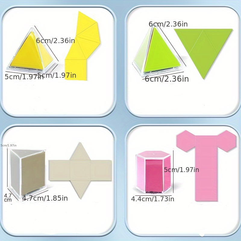 12-Piece Set of Geometric Models: 3D to 2D Conversion, Area Observation - Durable Acrylic Material - For Students & Teachers - Ideal for Math & Geometry Learning - Great Gift for STEM Enthusiasts