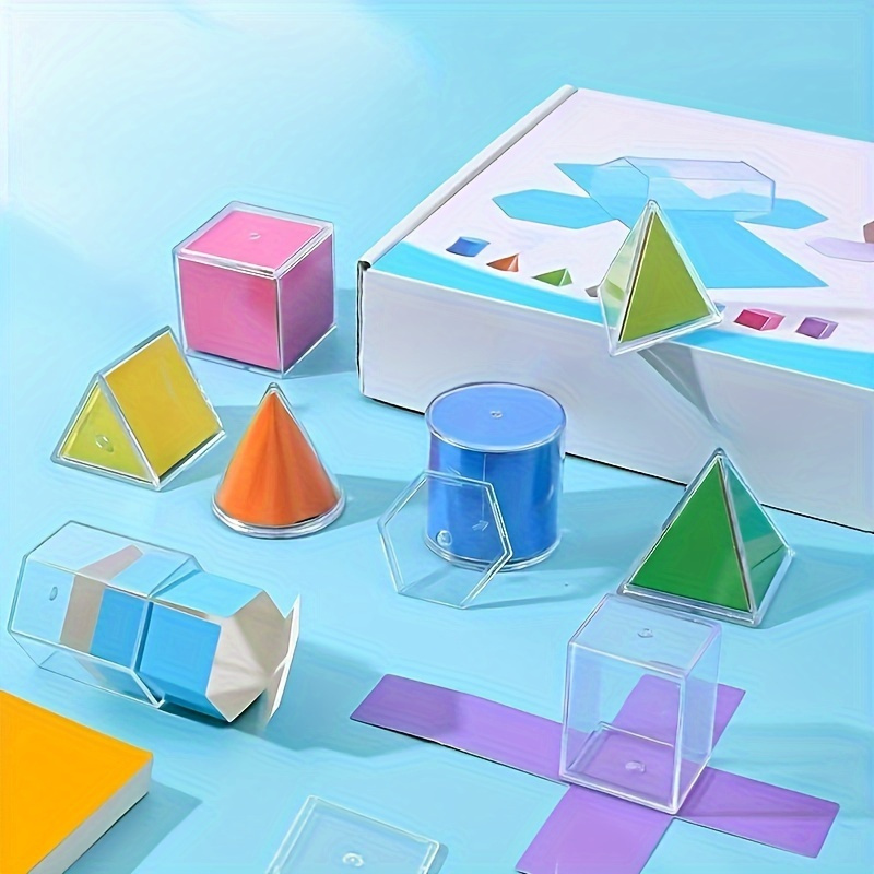12-Piece Set of Geometric Models: 3D to 2D Conversion, Area Observation - Durable Acrylic Material - For Students & Teachers - Ideal for Math & Geometry Learning - Great Gift for STEM Enthusiasts