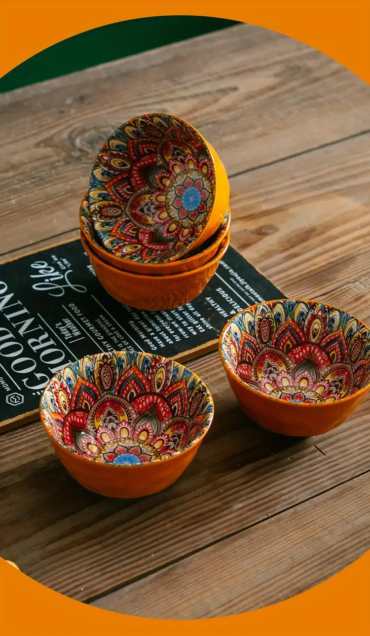 bohemian handcrafted ceramic dinnerware set large plates for steak pasta microwave oven safe dishwasher friendly perfect for family gatherings details 3
