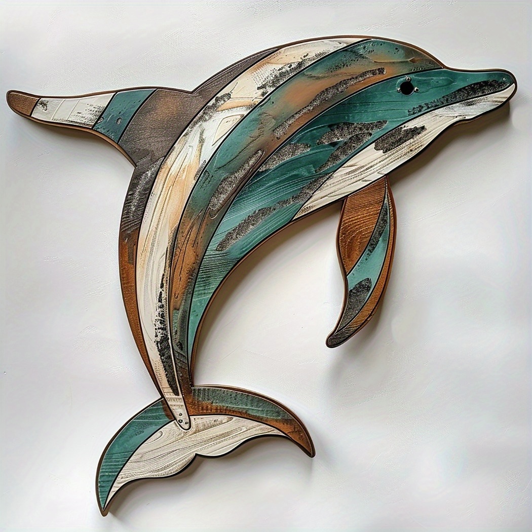 

2d Flat Print, 1pc, Rustic Wooden Dolphin Wall Art, Mediterranean Style, Marine Animal Decoration, Distressed , Home And Bathroom Hanging Sign, Coastal Themed Decor.