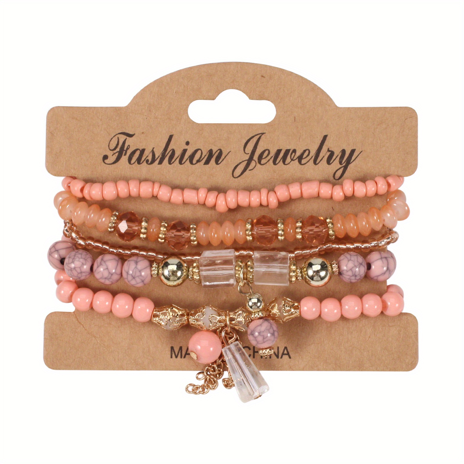 Set of 4 Bohemian Stackable Beaded Elastic Bracelets Gifts  display picture 3