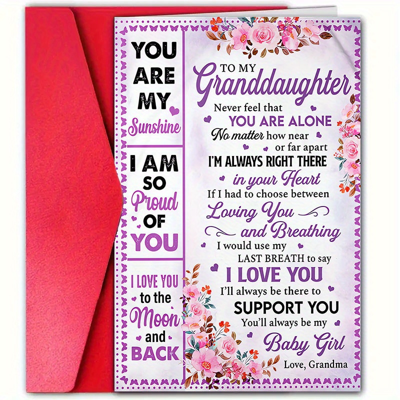 

1pc Paper Greeting Card For Granddaughter With Envelope, Sunshine & Love Theme, Birthday Card For Any Recipient, Heartfelt Message Of Pride & Support From Grandma, 4.7x7.1 Inch