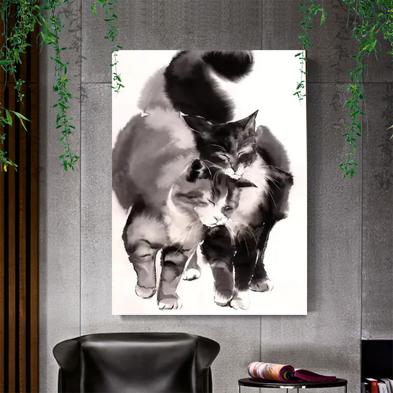 

1 Pc Wooden Framed Charming Cute Lovely Cat Ink Art Canvas Painting (1)thickness 2.25cm/ 0.9inch Wall Art Prints Poster Wall Picture Decor For Home Gifts, Living Room, Bathroom, Bedroom, Kitchen