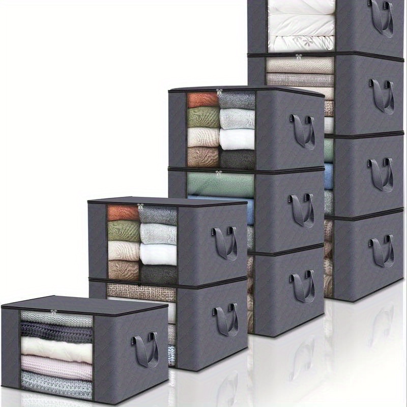 TEMU 10pcs Quilt Storage Bags, Large Capacity Non-woven Clothes Storage Bag - Foldable Sorting Organizer Bin For Beddings, Clothes, Pillows, Moving