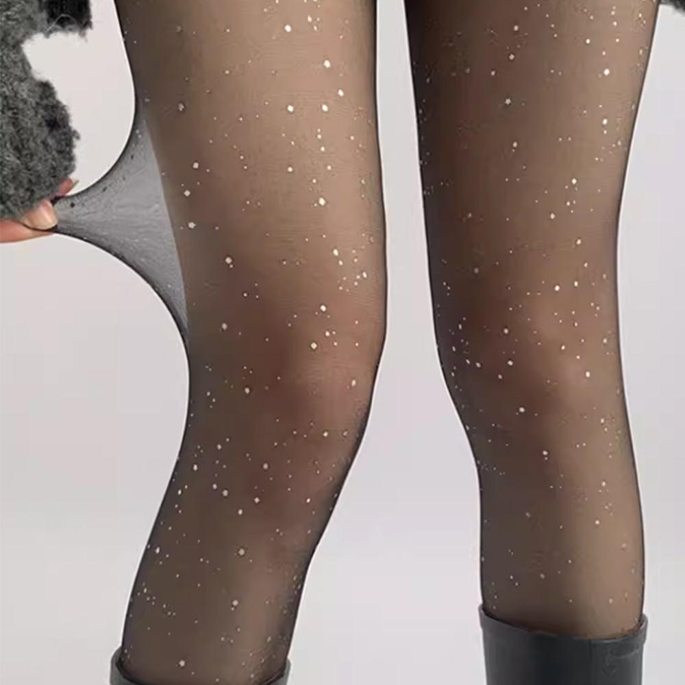Tights Bling High Waist Panty Hose Black Glitter Dotted Universe Pantyhose For, , For Teenager