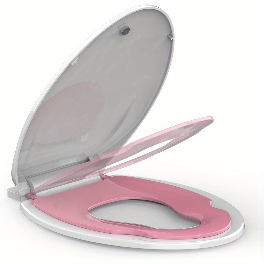 

Toilet Seat Elongated, Toilet Seat With Toddler Seat Built In, Potty Training Toilet Seat Elongated Fits Both Adult And Child, With Soft Close, Easy Install And Clean - Elongated White And Pink