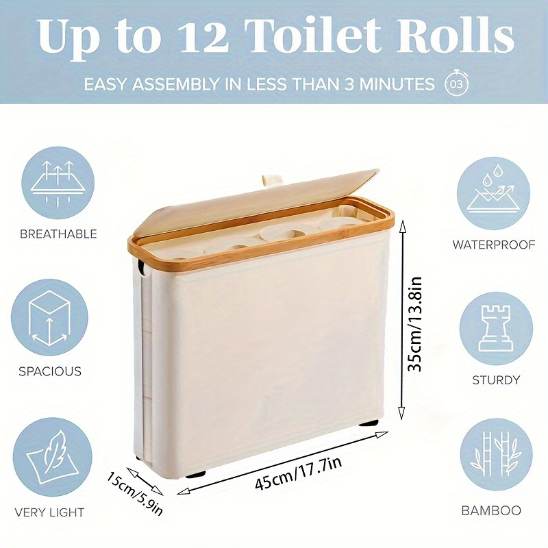 boho chic bamboo toilet paper holder with storage basket sleek rectangular bathroom organizer for home office   lid laundry baskets details 6