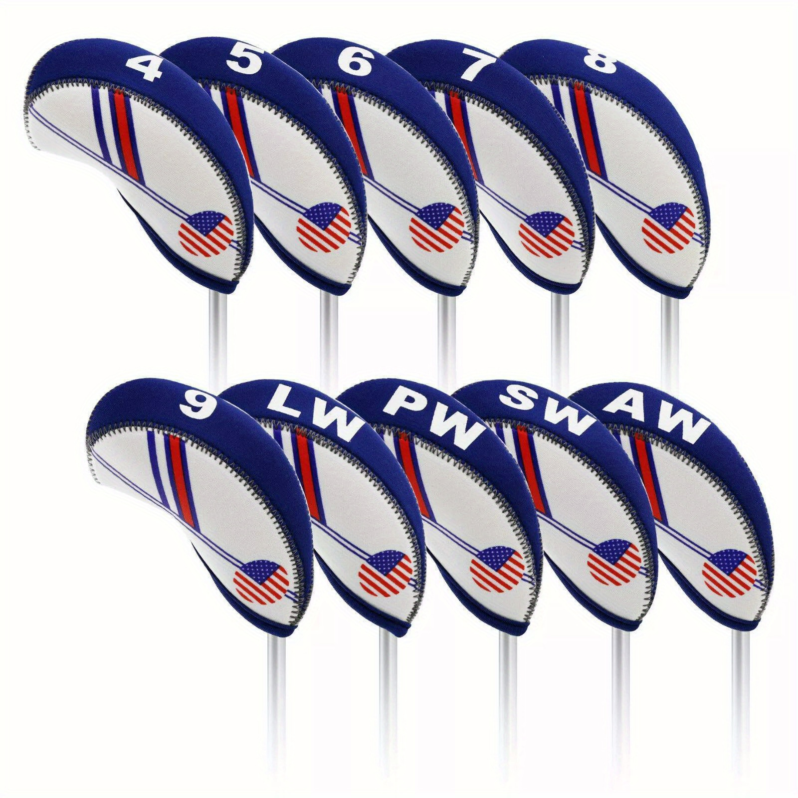 TEMU Usa Flag Neoprene Golf Club Covers - Machine Washable, Fits Standard Size Iron Clubs
