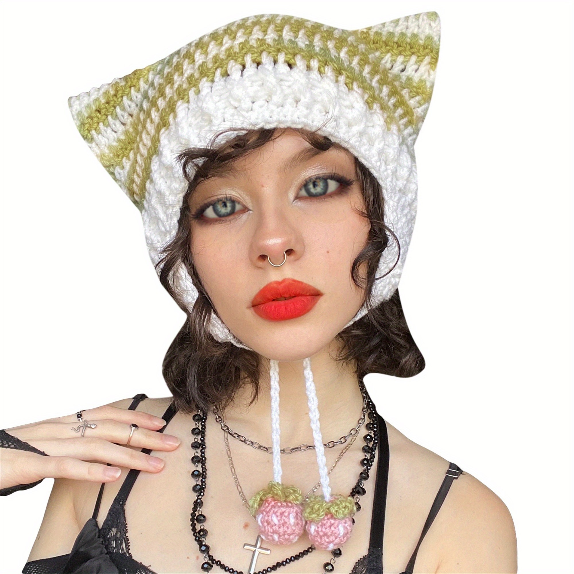 Warm halten Japanische Mütze Y2K Harajuku Gestrickte Woll kappe Frauen