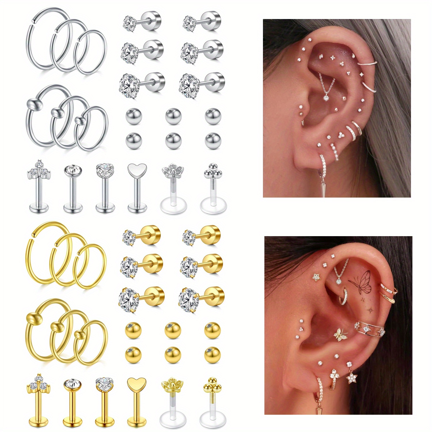 

D. 24pcs/ Set 16g Earring Tragus Piercing Jewelry Daith Steel Piercing Jewelry