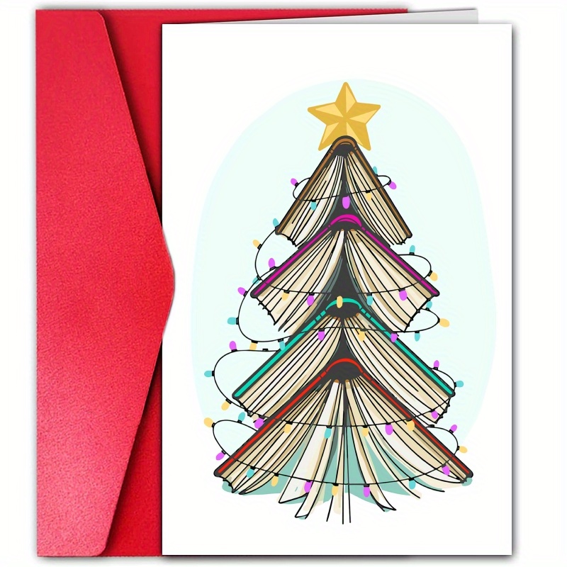 

1pc Unique Book-lover Christmas Tree Greeting Card With Envelope, Humorous Holiday Card Gift For Friends And Family