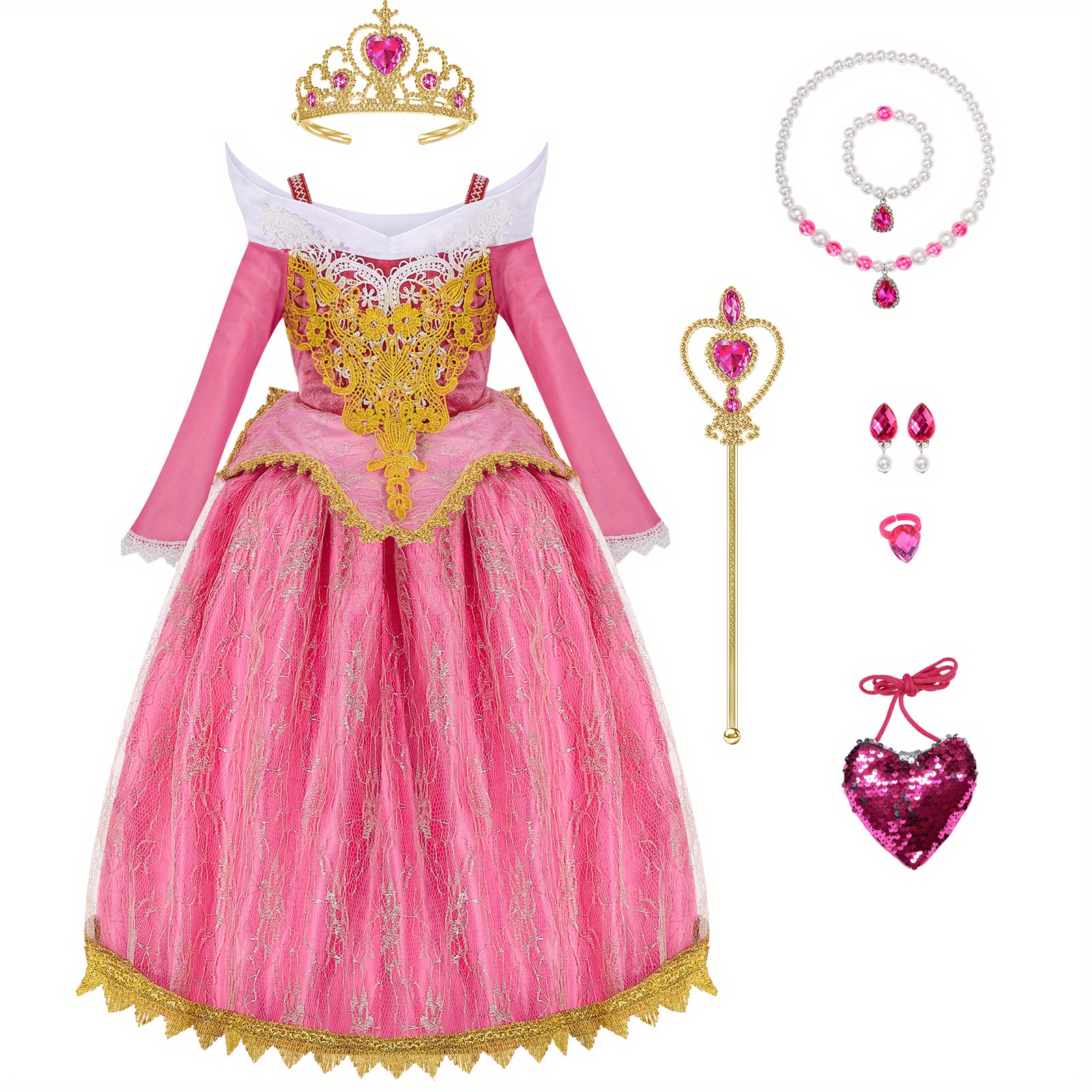 

Girls Princess Dress Up For 3 4 5 6 7, Fancy Toddler Dress Costume With Crown, Cosplay Toys For Birthday Party Gift