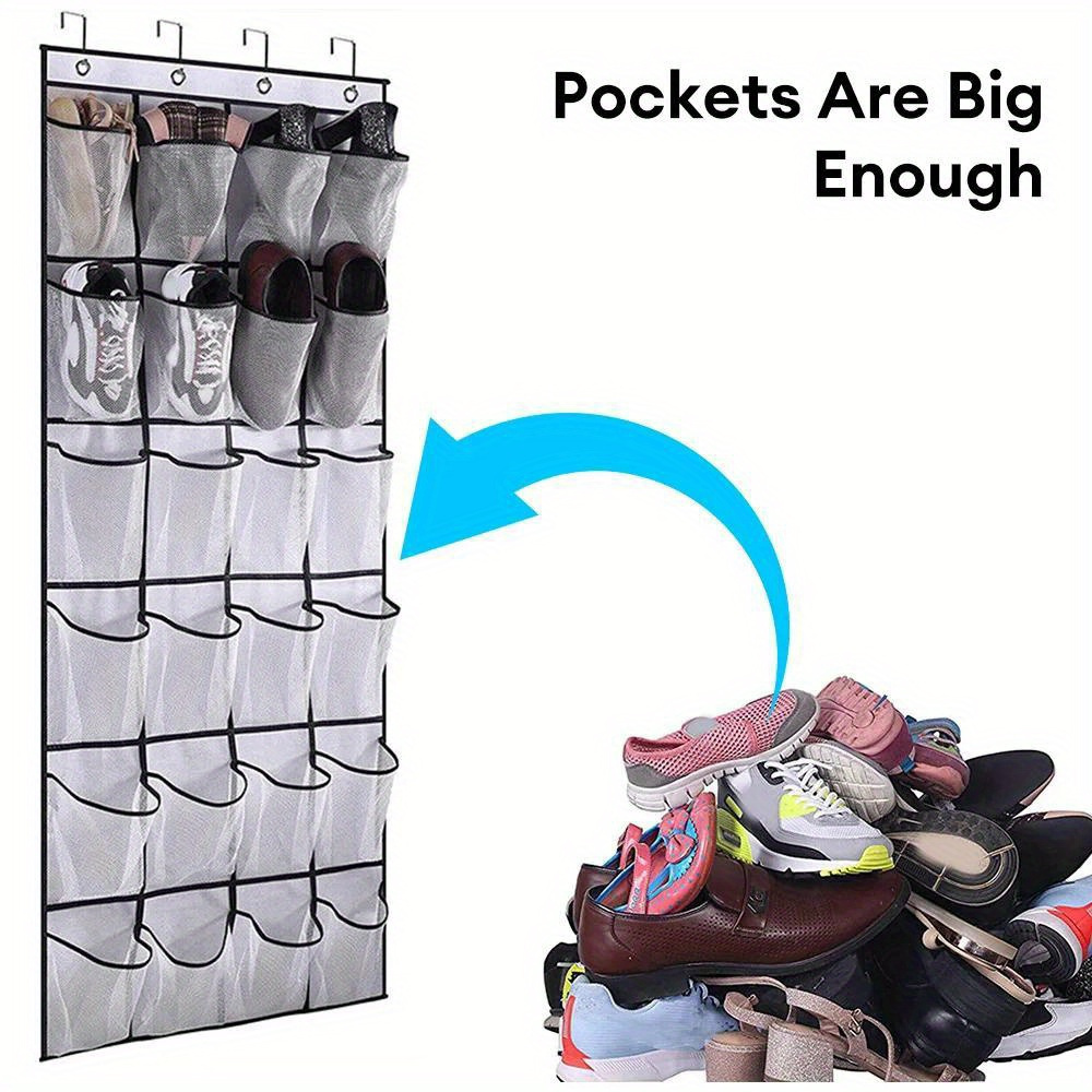 

24-pocket Over-the-door Shoe Organizer, Wall-mounted Hanging Storage Rack With Clear Mesh Pockets, Foldable Closet Accessory Organizer For Home Entrance